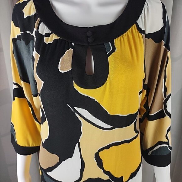 Chico's Multi Color Pebble Print Keyhole Front Scoop Neck Jersey Size 1 = US 8 - Picture 2 of 12